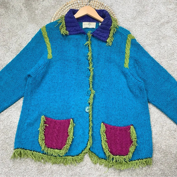 Design Options Philip & Jane Gordon Cardigan Knit Sweater Fringe Artsy Retro 1X - Picture 3 of 13